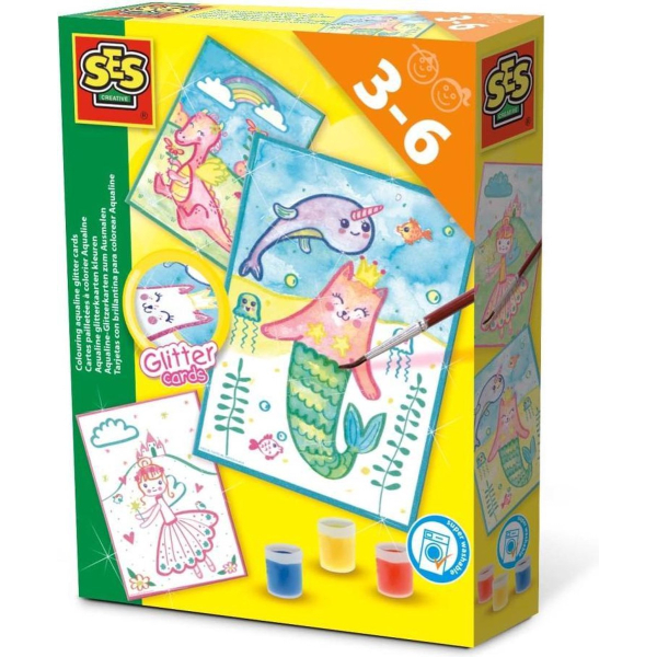 SES Creative Aqualine Glitterkaarten Kleuren Set